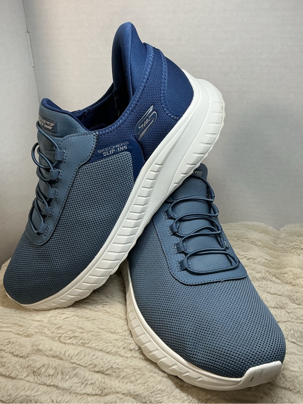 Skechers BOBS Squad Chaos Slip Ins Men’s 12 Wide Blue Hands Free Sneakers EUC